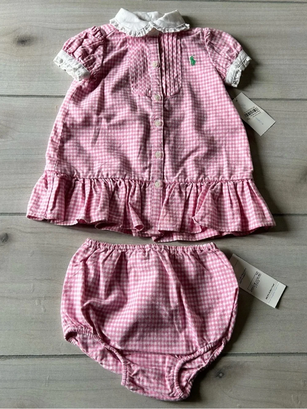 NWT Ralph Lauren Pink Gingham Dress & Bloomers Set - Picture 1 of 4